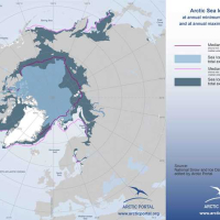 Arctic Sea Ice, Summer (2014), Winter (2015), and Median Lines